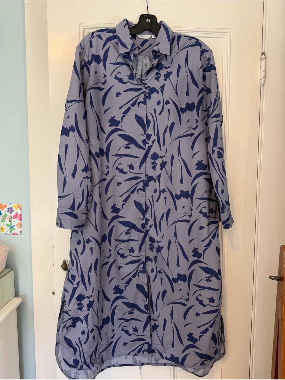 Marimekko Relaxed Floral Print Shirt Dress in Blue
